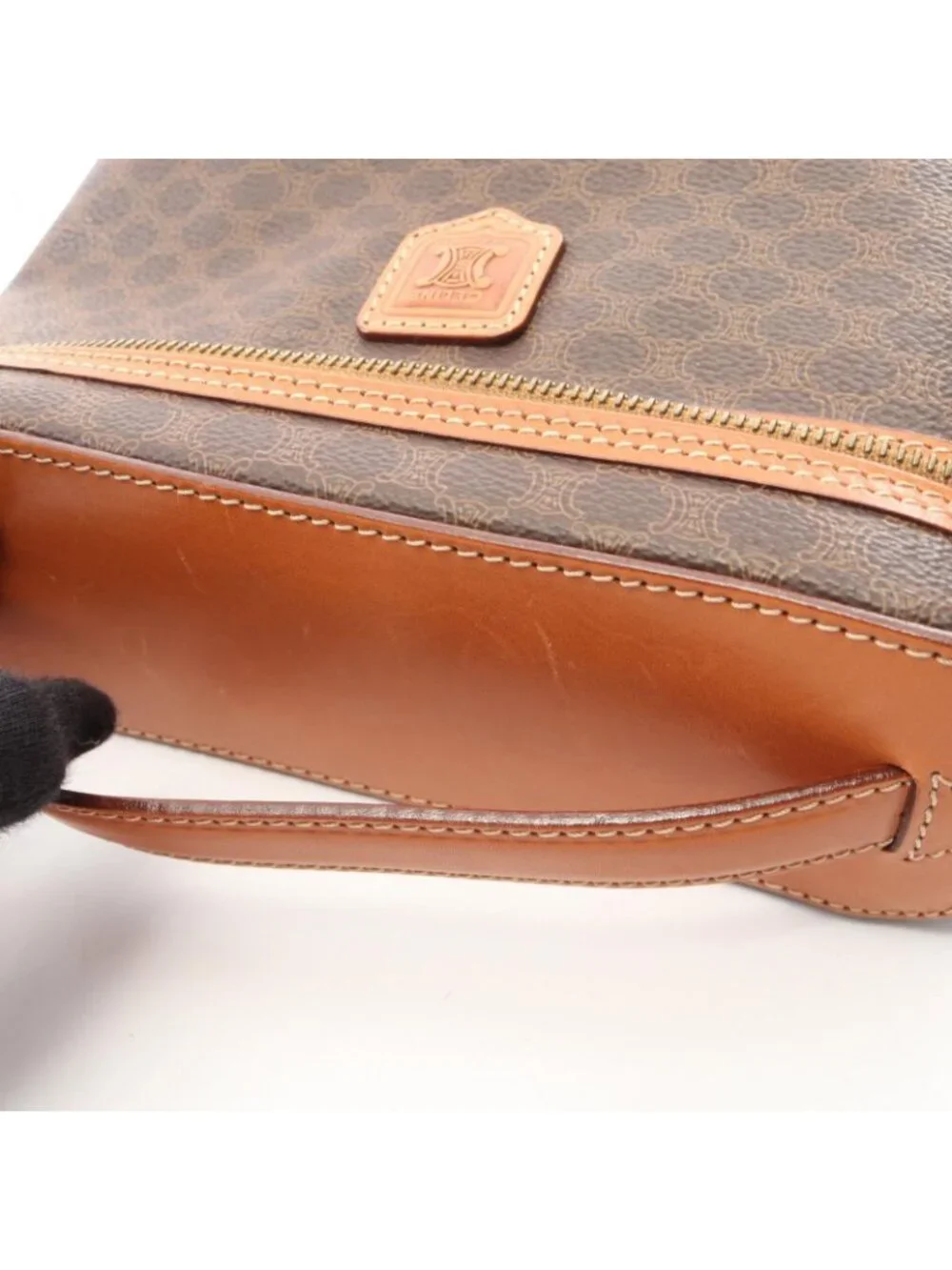 Celine Handbag Macadam Dark Brown Natural Canvas Leather Vanity